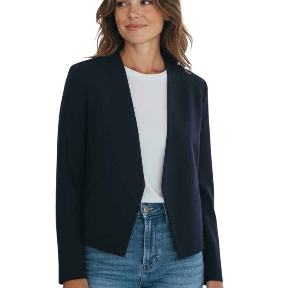 Banana Republic Navy Blazer Collarless Open Front Fitted Size 6
